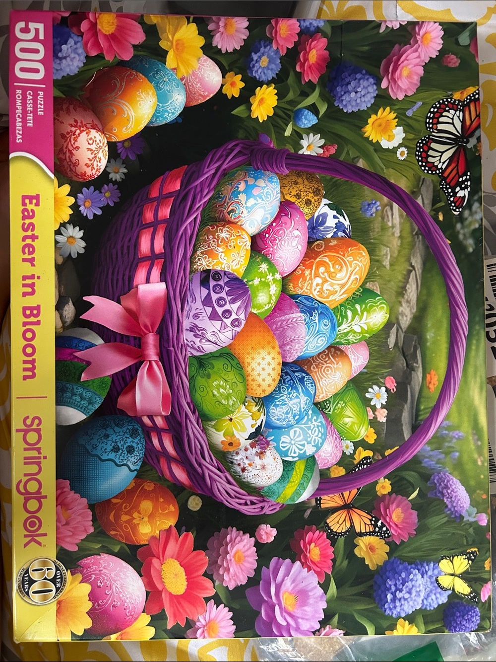 Springbok Easter Basket 500-Piece Puzzle — Purple Basket with Multicolor Eggs